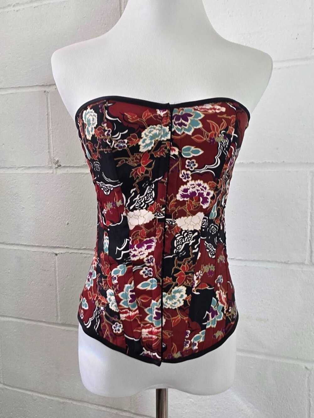y2k Mobwife McBling Whimsy Gothic Ren Fair Alt emo Floral Print Lace Up Corset